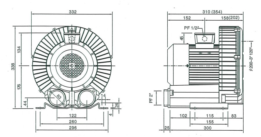 Installation Dimension of Single stage Blowers model 429-439